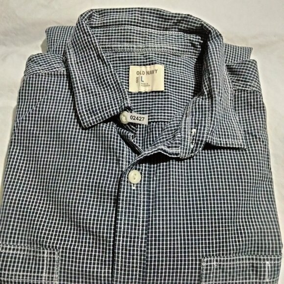 Old Navy Shirt Mens Size L Blue Check Long Sleeve Button Cotton - Picture 6 of 6